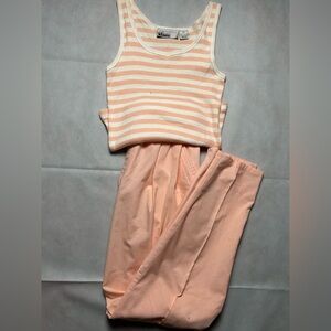 Idioms vintage pant and tank set pink and white pant size 7/8 top size large